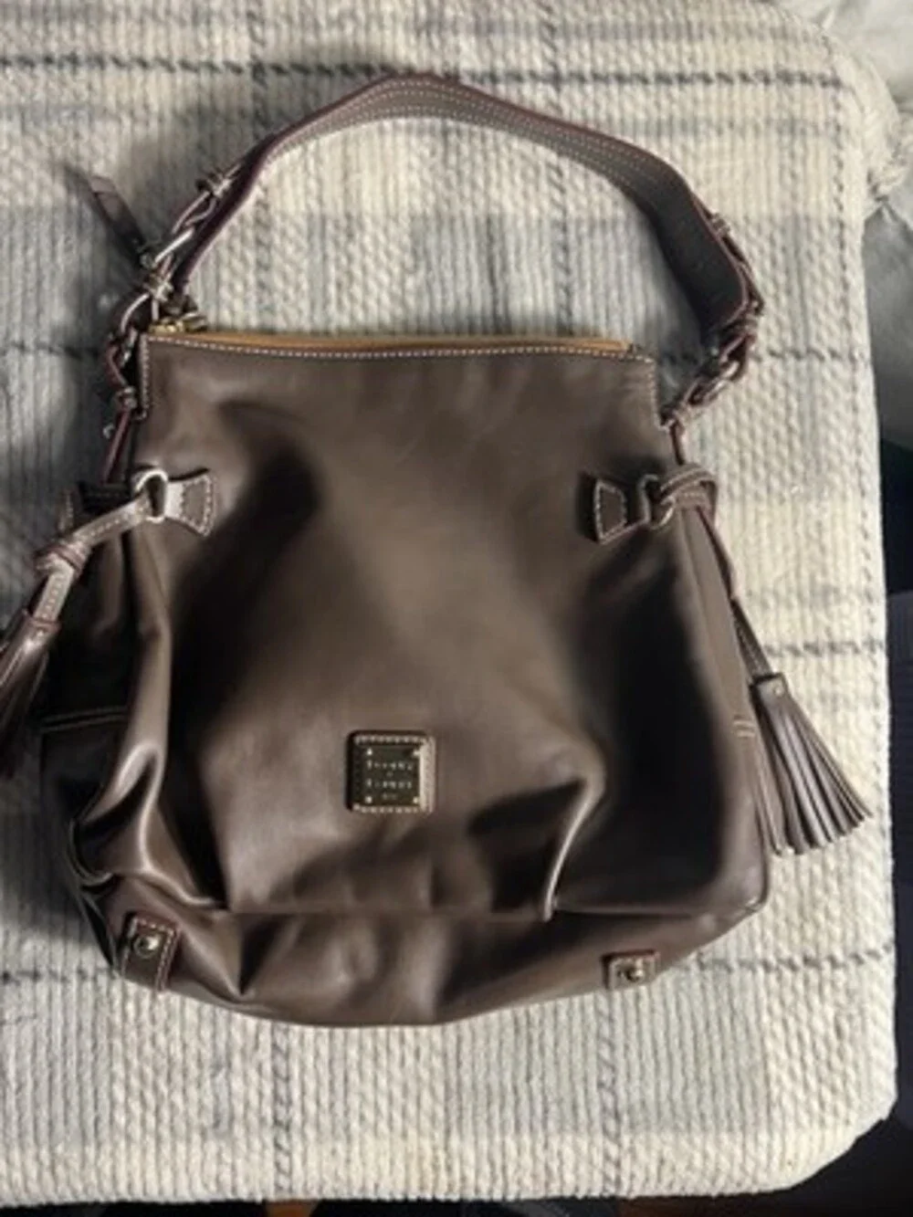 Dooney & Bourke Florentine Leather Logan Hobo Shoulder Bag Brown Tassel Purse